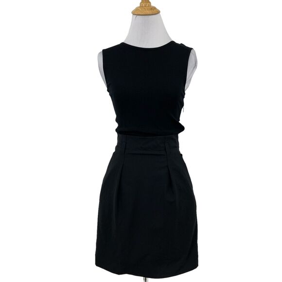 Theory Dress Womens 0 Black Darua Tailored Wool Blend Sleeveless Pockets Mini - Picture 1 of 15